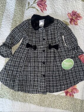 NWT Nanette Baby Black & White Tweed Peacoat with Velvet Trim